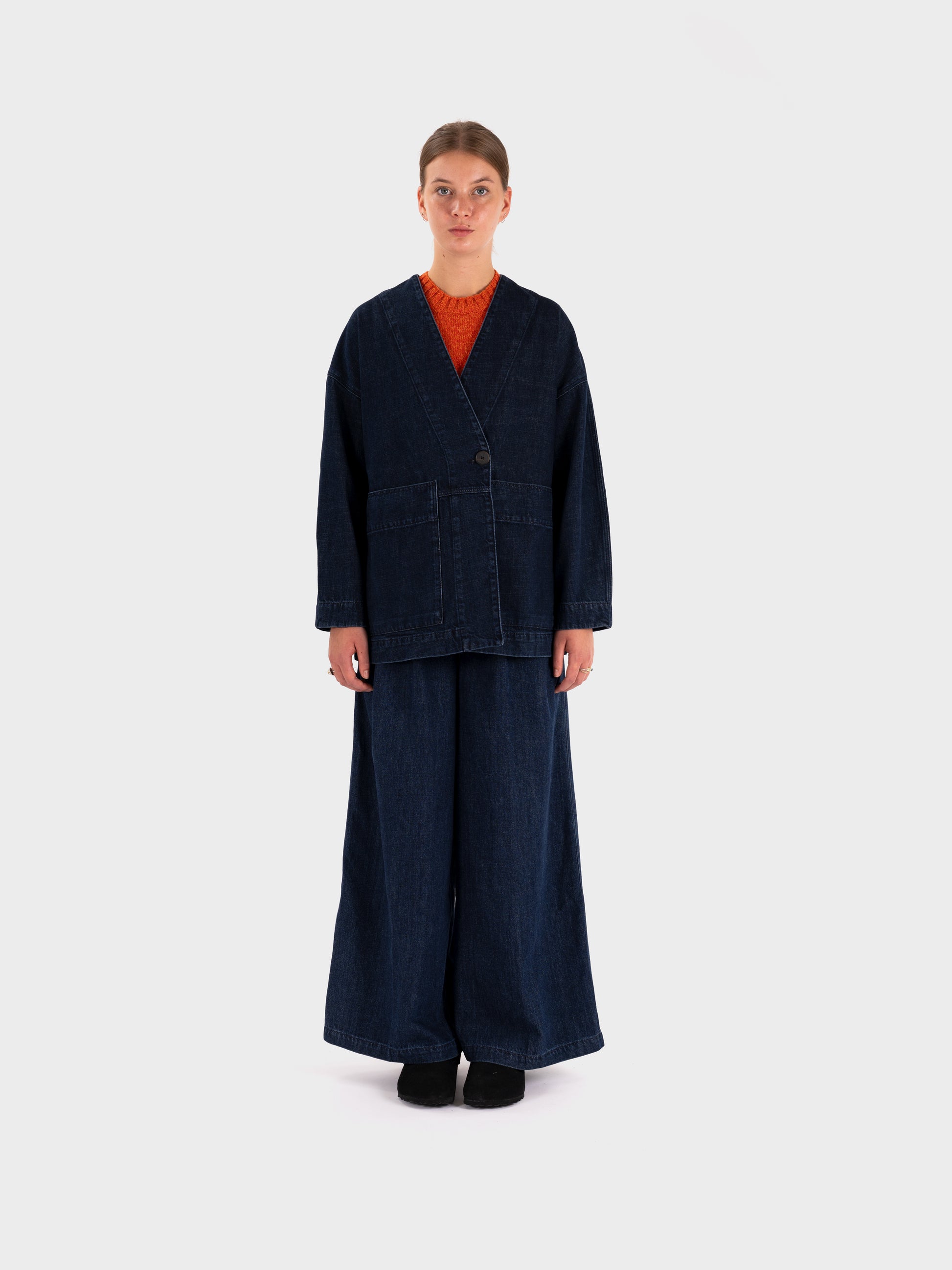 TOAST Indigo Denim Wrap Jacket - Indigo
