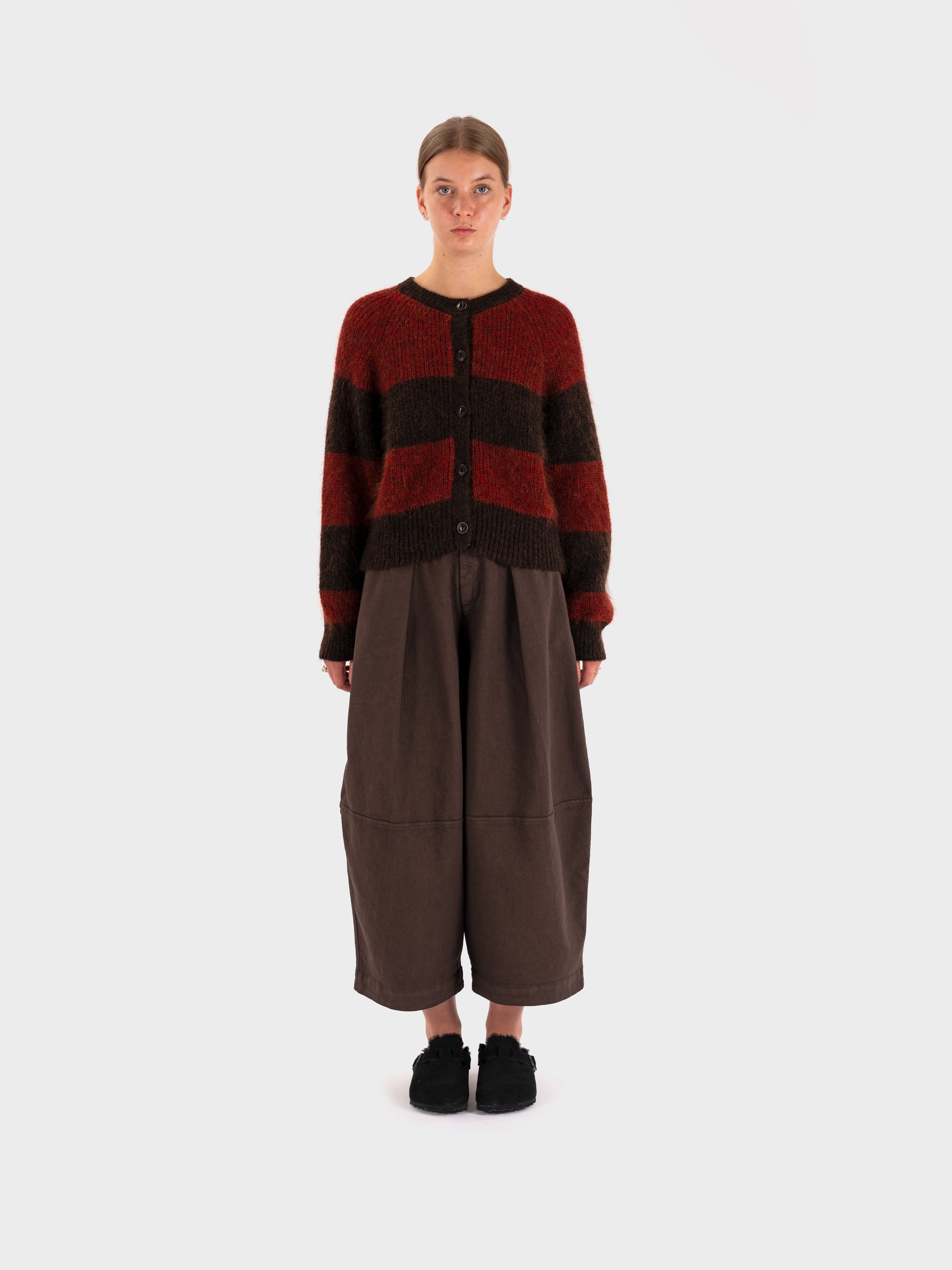 YMC Foxtail Stripe Cardigan - Red/Brown